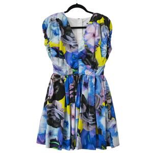 MSGM Multi Color Abstract Floral Print Cotton Mini Dress Size 40 Approx US S